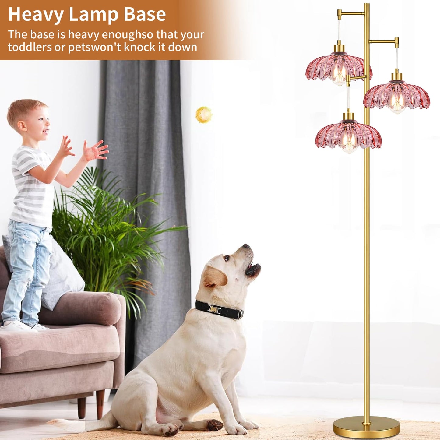 Room,Bedroom,Gold Flower Mid Century Modern Standing Lamp