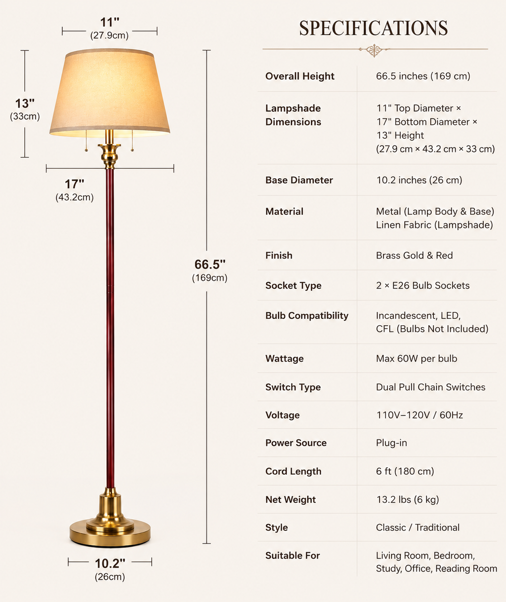 Vintage Brass ; Mahogany Floor Lamp