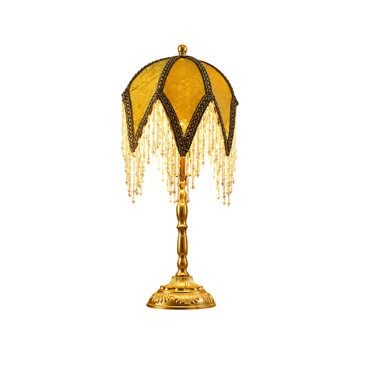 Aurelia Vintage Fringed Table Lamp - Amber Stained Glass