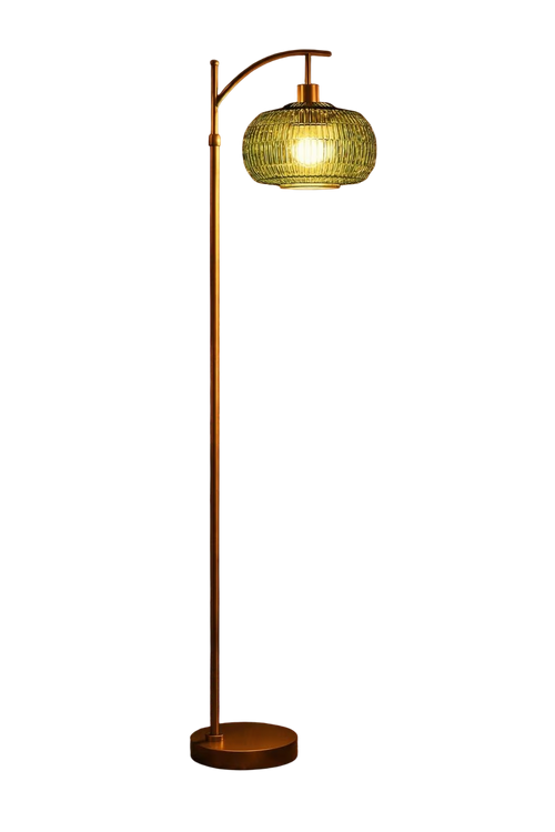 The Verdeluxe Arched Floor Lamp - Emerald Glass & Brass