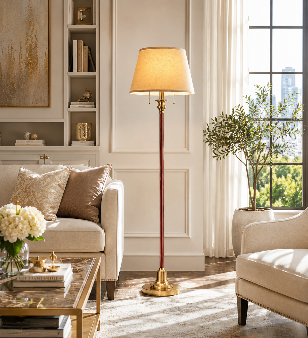 Vintage Brass ; Mahogany Floor Lamp
