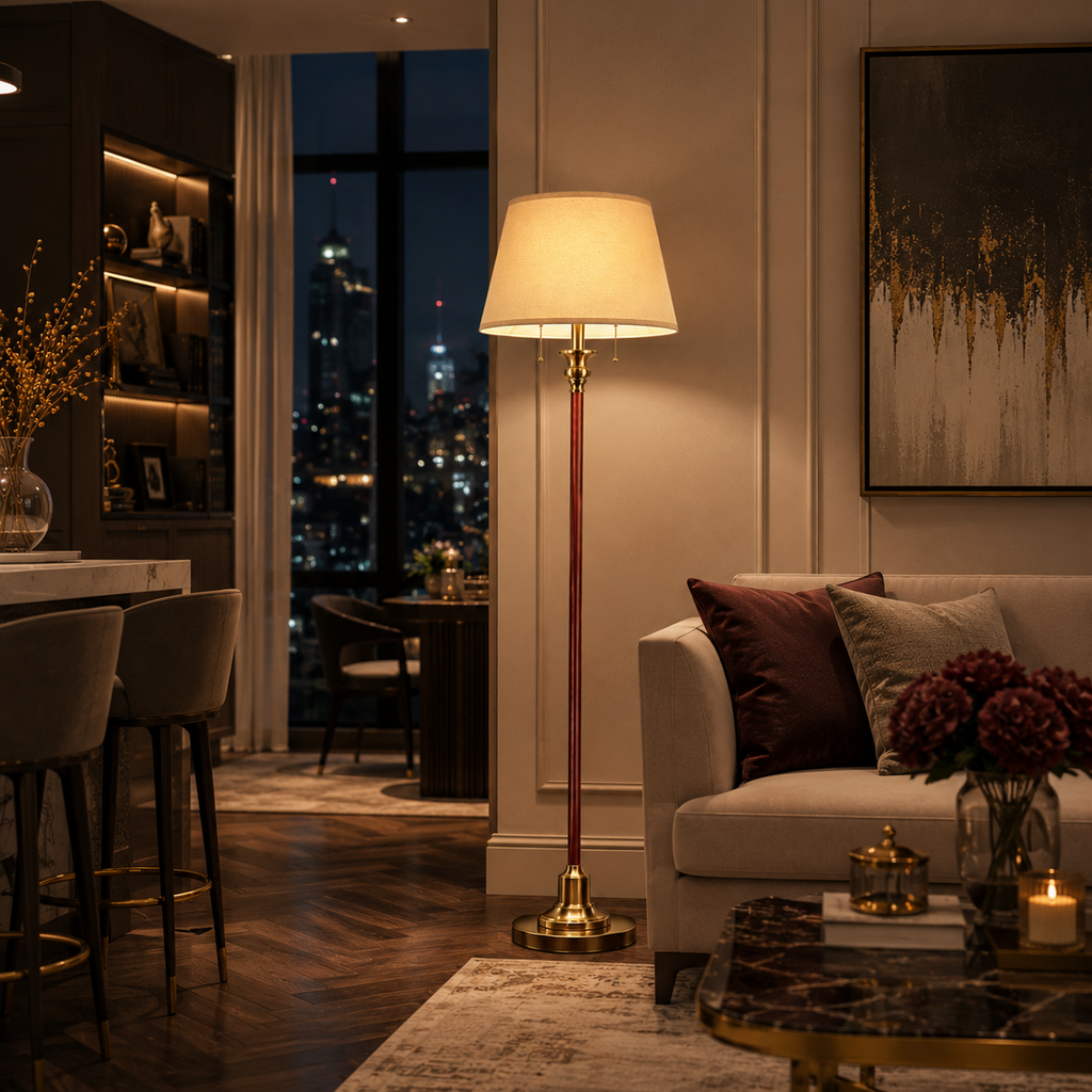 Vintage Brass ; Mahogany Floor Lamp