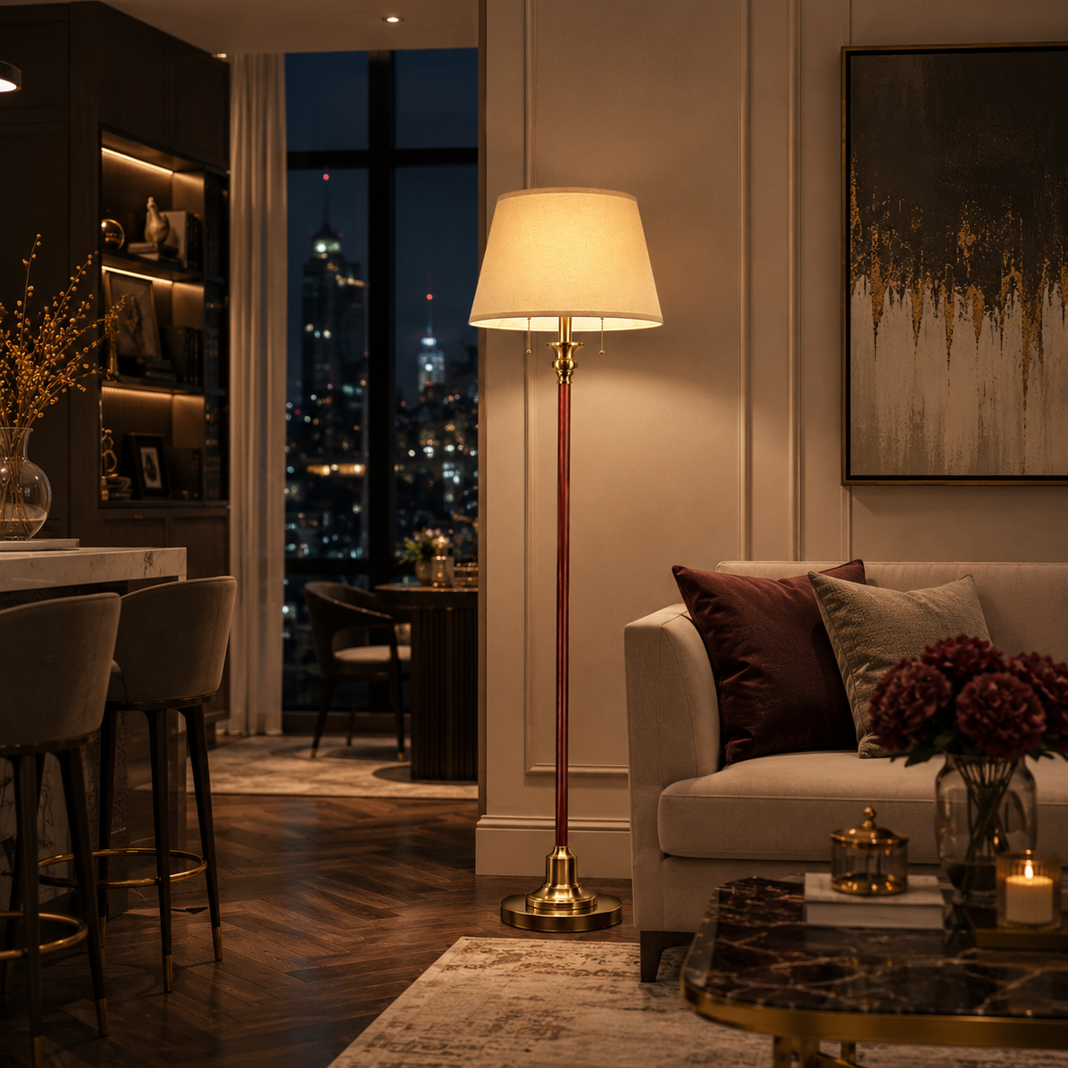 Vintage Brass ; Mahogany Floor Lamp
