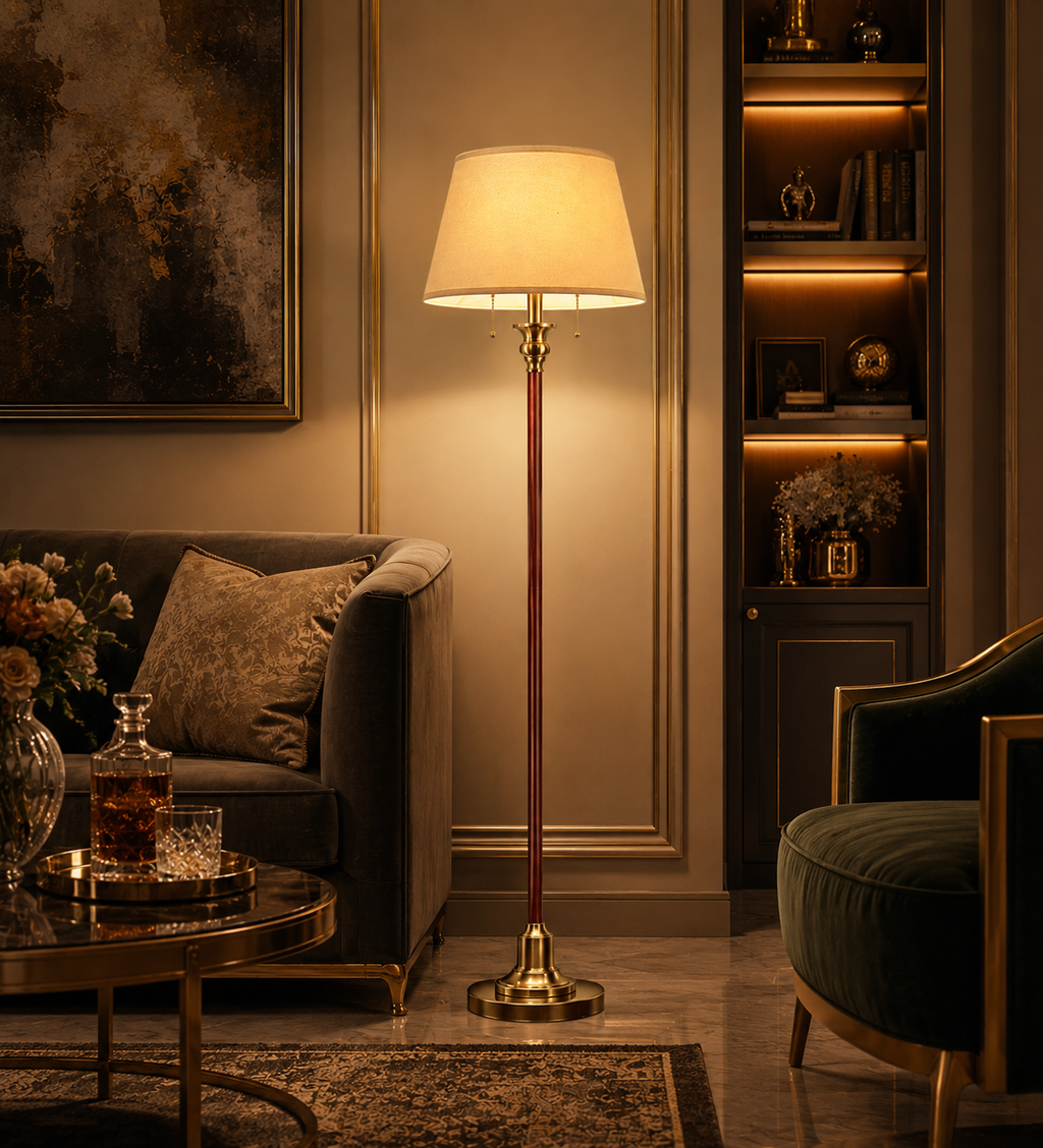 Vintage Brass ; Mahogany Floor Lamp
