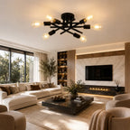 6-Light Modern Black Sputnik Ceiling Light Fixture  Semi Flush Mount Matte Metal Chandelier  E26 Base for Living Room, Bedroom, Dining Room & Kitchen