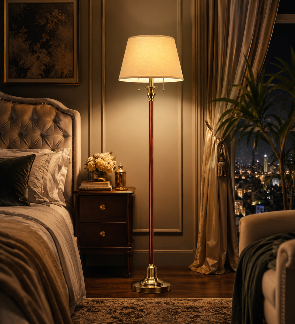 Vintage Brass ; Mahogany Floor Lamp
