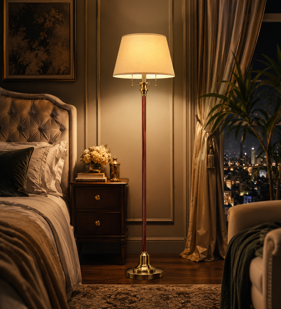 Vintage Brass ; Mahogany Floor Lamp