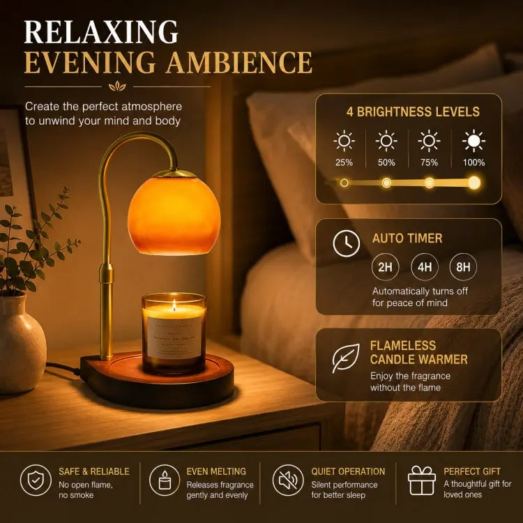 Adjustable candle warmer lamp with timer and dimmer, electric wax warmer for scented jar candles, flameless home fragrance and cozy home décor