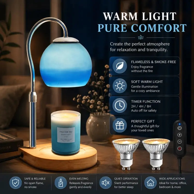 Adjustable candle warmer lamp with timer and dimmer, electric wax warmer for scented jar candles, flameless home fragrance and cozy home décor