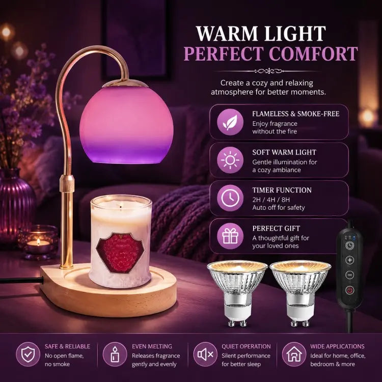 Adjustable candle warmer lamp with timer and dimmer, electric wax warmer for scented jar candles, flameless home fragrance and cozy home décor