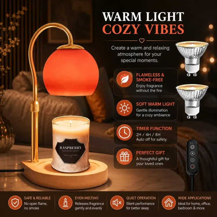 Adjustable candle warmer lamp with timer and dimmer, electric wax warmer for scented jar candles, flameless home fragrance and cozy home décor