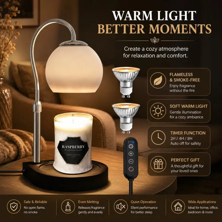 Adjustable candle warmer lamp with timer and dimmer, electric wax warmer for scented jar candles, flameless home fragrance and cozy home décor