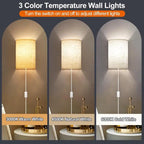 Three wall lights with different color temperatures on a neutral background