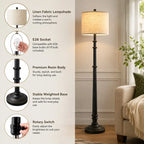 Farmhouse floor lamp with linen fabric shade, LED bulb included, modern standing lamp for living room, bedroom and home office