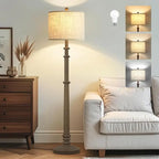 Farmhouse floor lamp with linen fabric shade, LED bulb included, modern standing lamp for living room, bedroom and home office