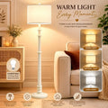 Farmhouse floor lamp with linen fabric shade, LED bulb included, modern standing lamp for living room, bedroom and home office