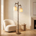 Rustic Farmhouse Floor Lamp with 2 Linen Shades  69 Tree Trunk Standing Lamp for Living Room, Bedroom, Reading Nook & Office