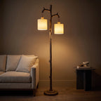 Rustic Farmhouse Floor Lamp with 2 Linen Shades  69 Tree Trunk Standing Lamp for Living Room, Bedroom, Reading Nook & Office