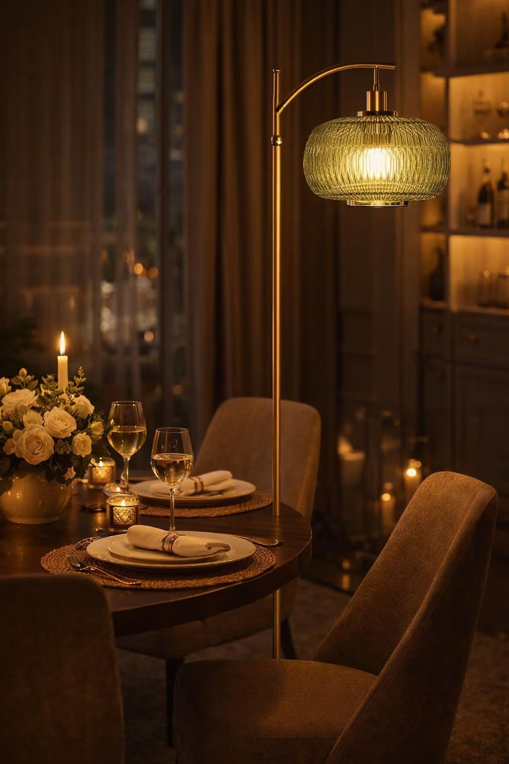 The Verdeluxe Arched Floor Lamp - Emerald Glass & Brass