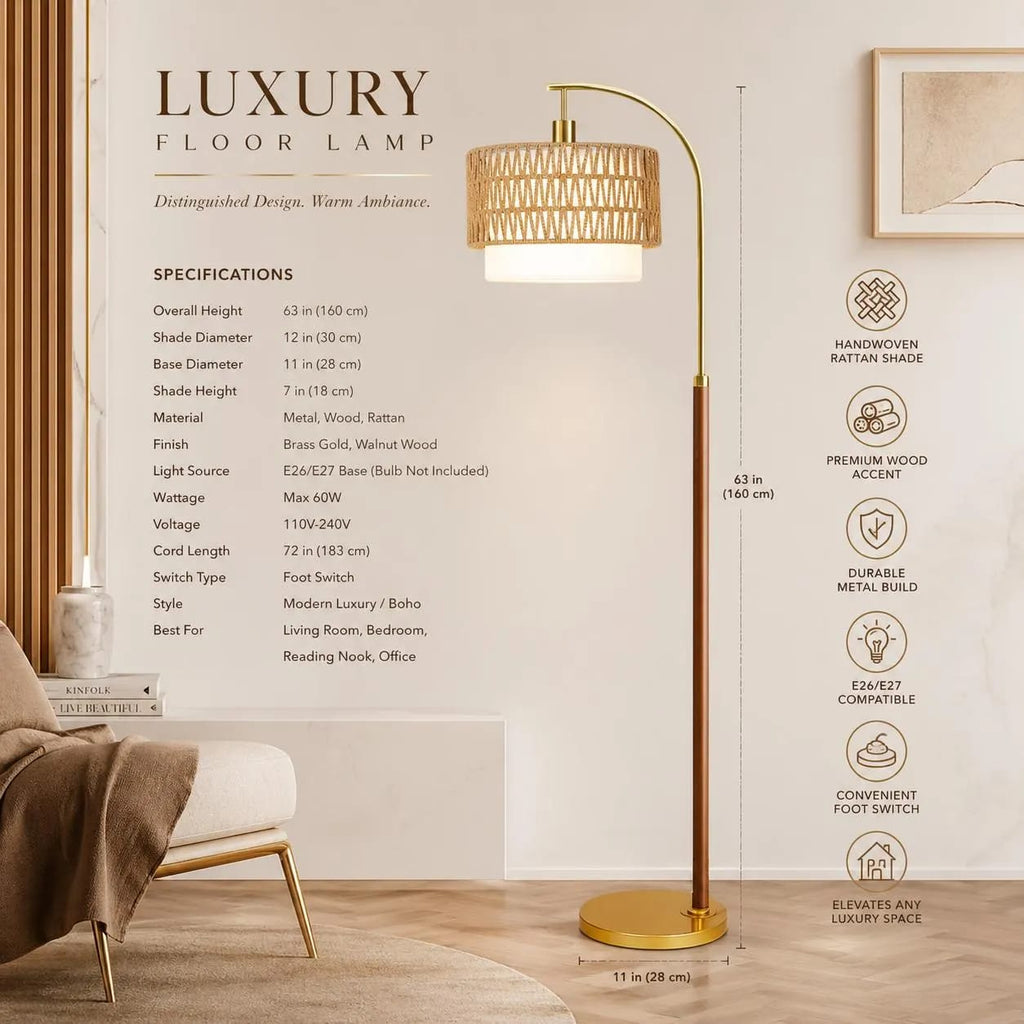 LumeVellum Woven Rattan Floor Lamp