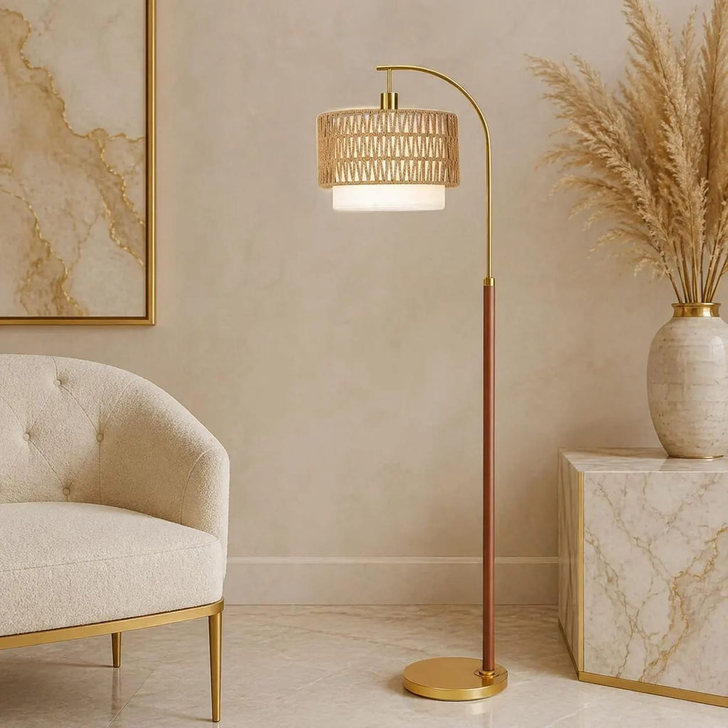 LumeVellum Woven Rattan Floor Lamp