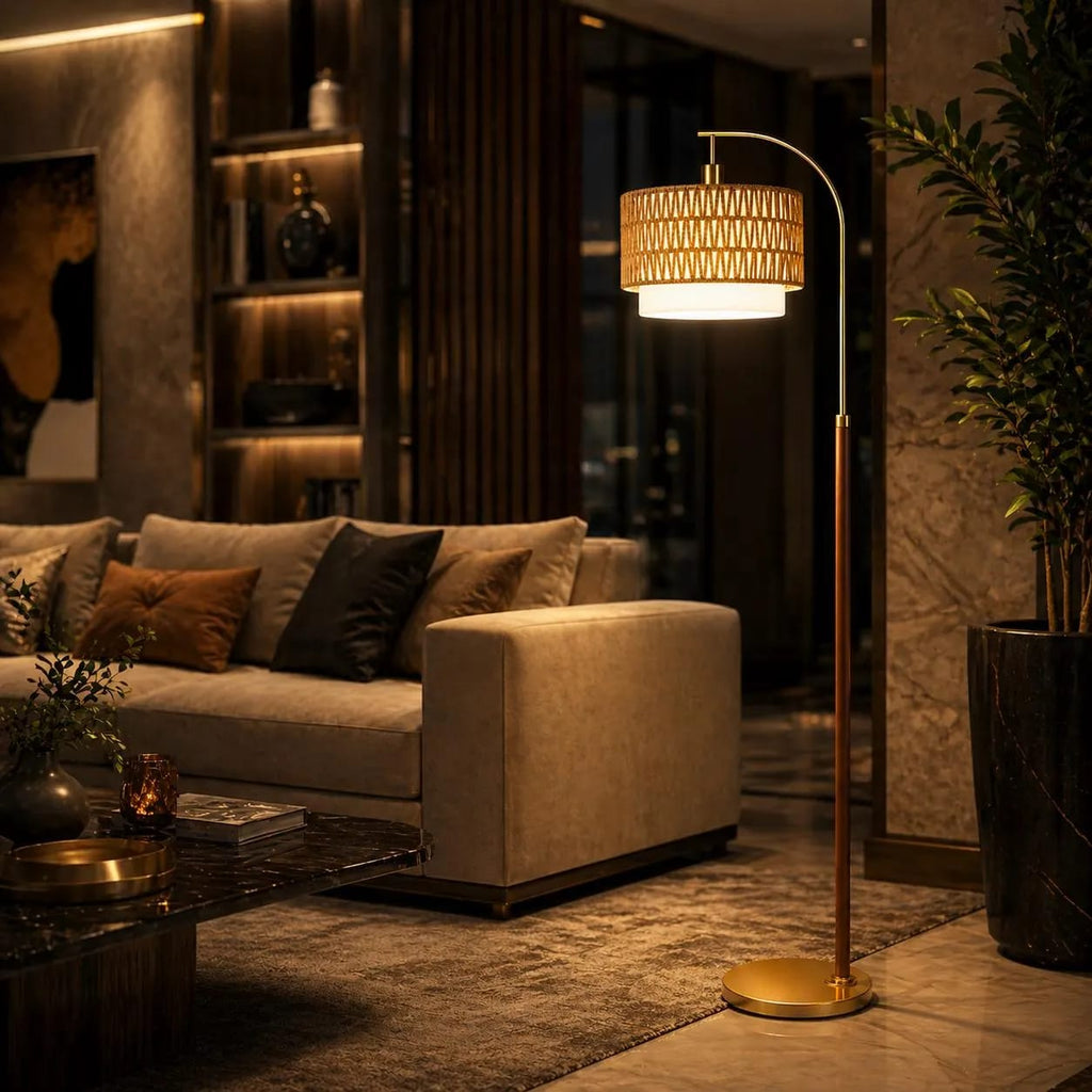 LumeVellum Woven Rattan Floor Lamp