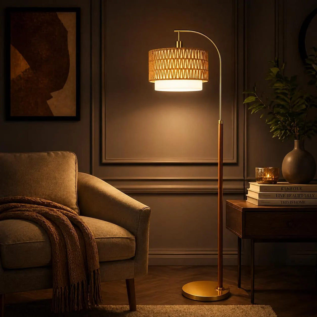 LumeVellum Woven Rattan Floor Lamp