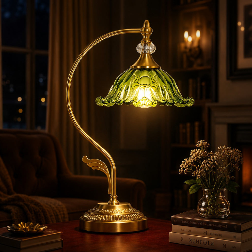 Vintage Emerald Glass Table Lamp