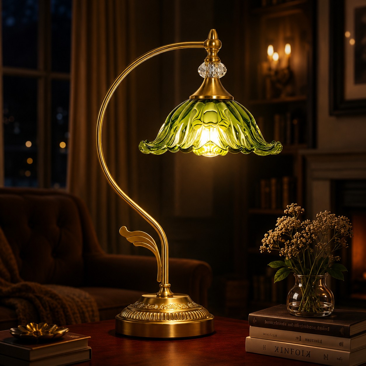 Vintage Emerald Glass Table Lamp