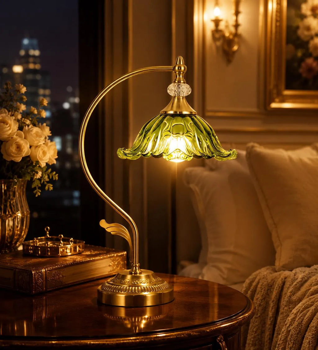 Vintage Emerald Glass Table Lamp