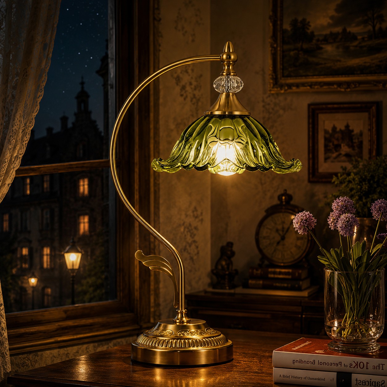 Vintage Emerald Glass Table Lamp