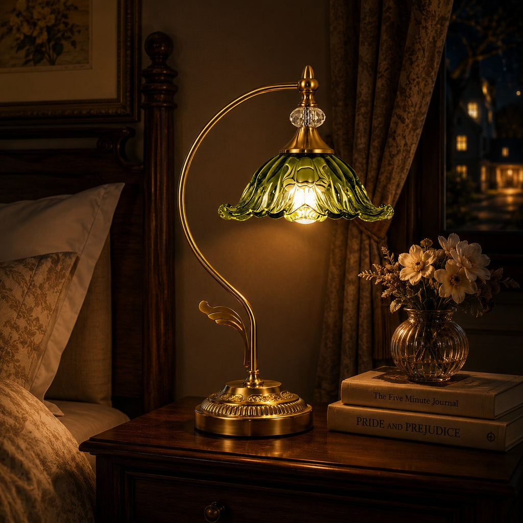 Vintage Emerald Glass Table Lamp