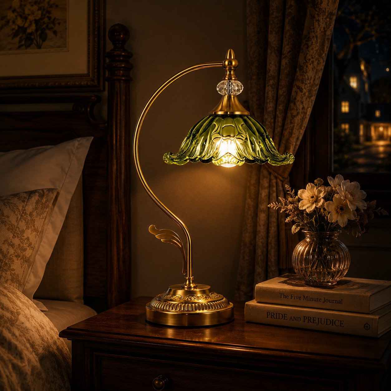 Vintage Emerald Glass Table Lamp