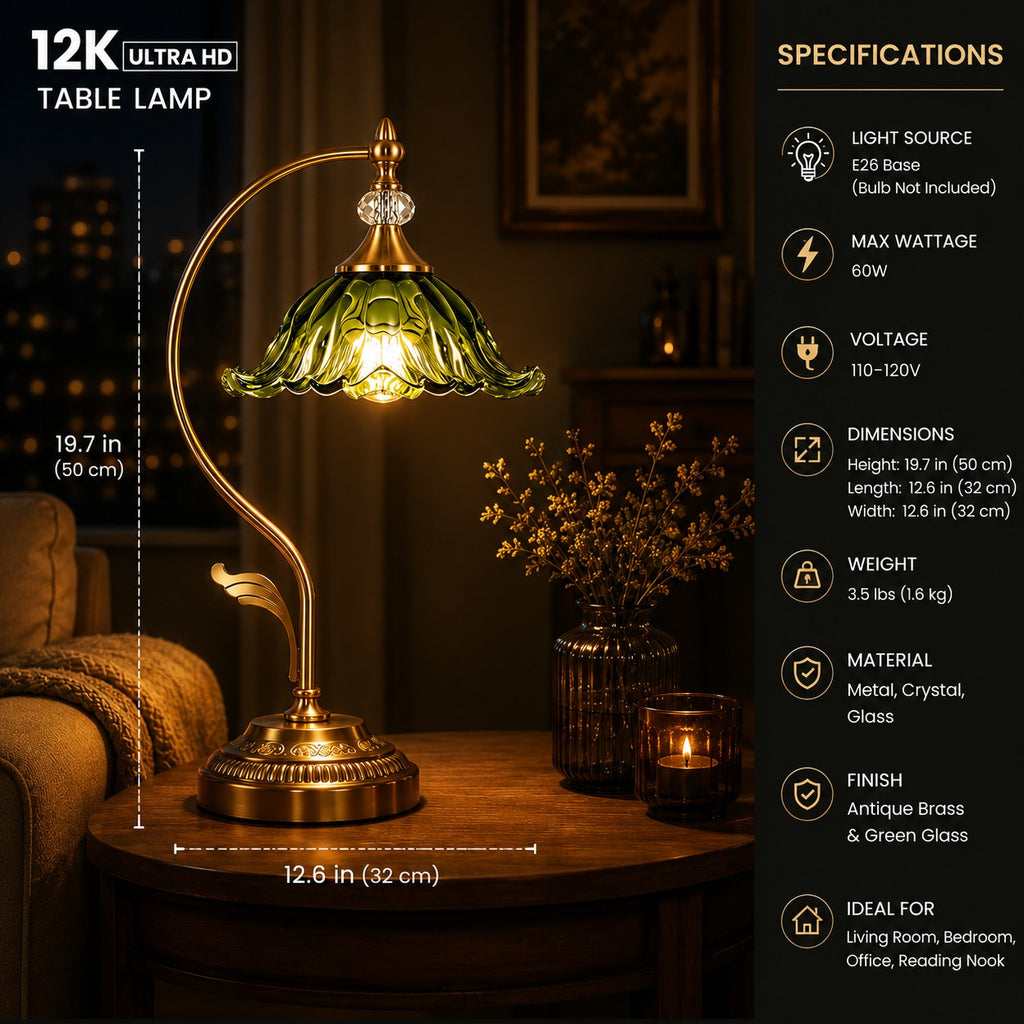 Vintage Emerald Glass Table Lamp