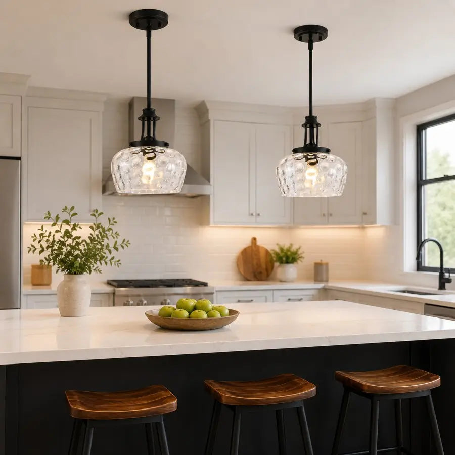 Modern Brushed Gold Bubble Glass Kitchen Island Pendant Light