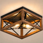 Modern black matel and wood crystal semi flush mount ceiling light with elegant crystal shade, luxury ceiling fixture for bedroom, hallway, kitchen, entryway, and living room.