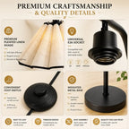 Modern arc floor lamp with pleated linen fabric shade, black standing lamp for living room, bedroom, reading corner and home office