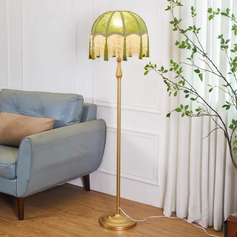 French Pastoral Retro Vintage Design Living Room Sofa Floor Lamp Middle Ancient Tassel Study Vertical Lamp