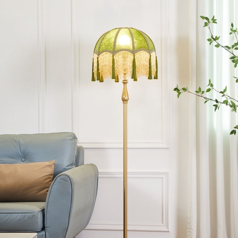 French Pastoral Retro Vintage Design Living Room Sofa Floor Lamp Middle Ancient Tassel Study Vertical Lamp