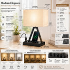 Touch Control Table Lamp with USB-C, USB-A & AC Outlet  3-Way Dimmable Bedside Desk Lamp with Phone Stand, Black, LED Bulb Included