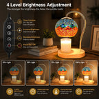 Vintage mosaic glass candle warmer lamp with wooden base, electric wax warmer for scented jar candles, cozy home décor and flameless fragrance