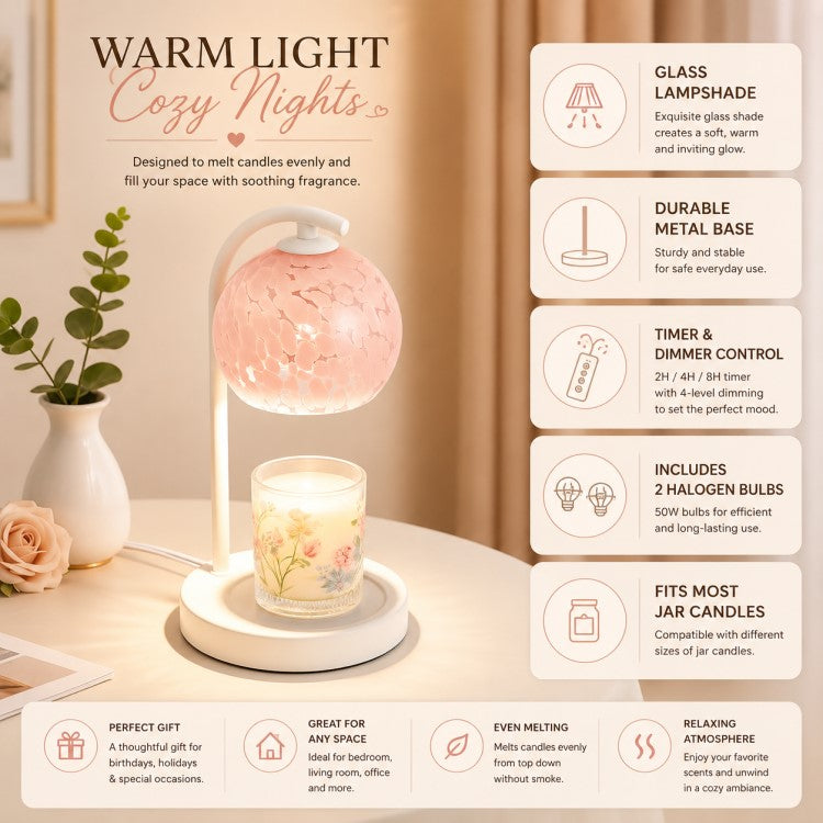 White and gold candle warmer lamp with timer and dimmer, electric wax warmer for scented jar candles, flameless home fragrance and cozy home décor