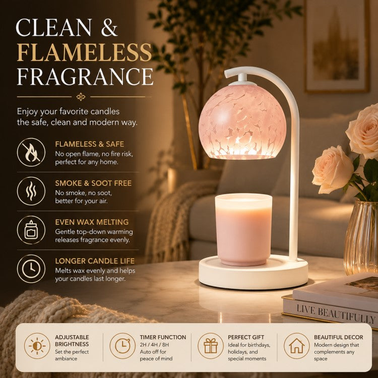 White and gold candle warmer lamp with timer and dimmer, electric wax warmer for scented jar candles, flameless home fragrance and cozy home décor
