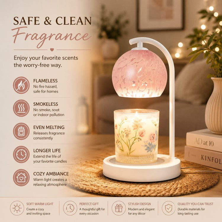 White and gold candle warmer lamp with timer and dimmer, electric wax warmer for scented jar candles, flameless home fragrance and cozy home décor