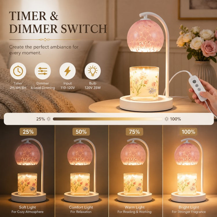White and gold candle warmer lamp with timer and dimmer, electric wax warmer for scented jar candles, flameless home fragrance and cozy home décor