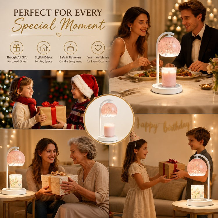 White and pink candle warmer lamp with timer and dimmer, electric wax warmer for scented jar candles, flameless home fragrance and cozy home décor