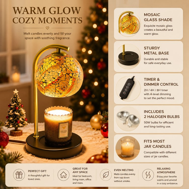 gold and red black candle warmer lamp with timer and dimmer, electric wax warmer for scented jar candles, flameless home fragrance and cozy home décor