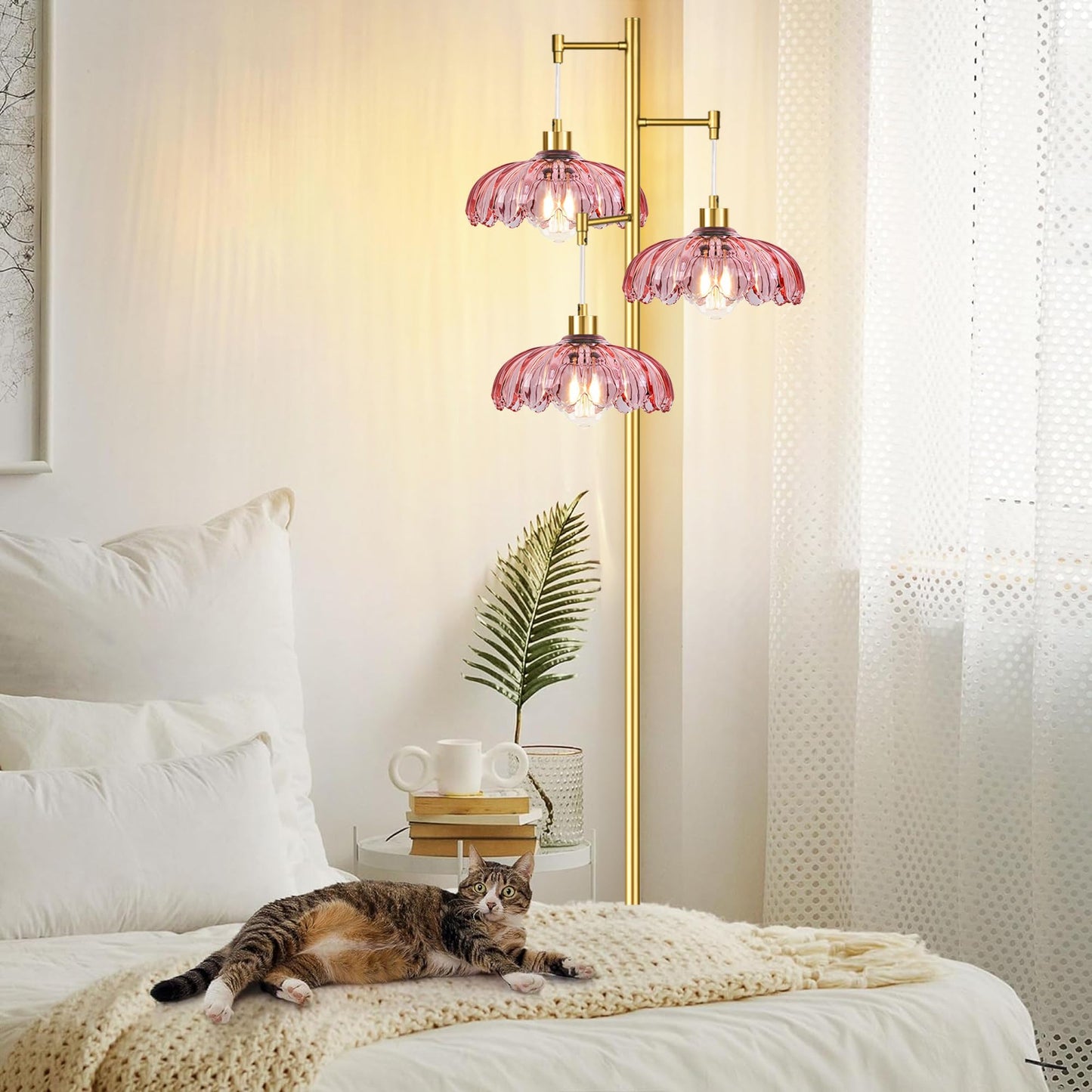 Room,Bedroom,Gold Flower Mid Century Modern Standing Lamp