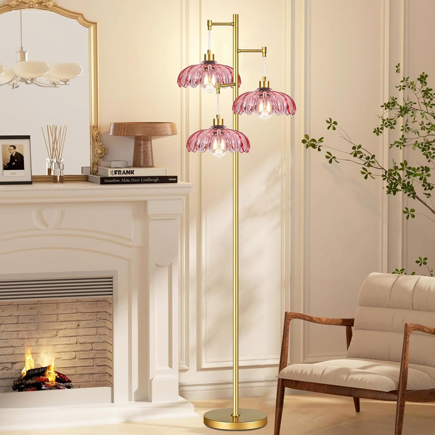 Room,Bedroom,Gold Flower Mid Century Modern Standing Lamp