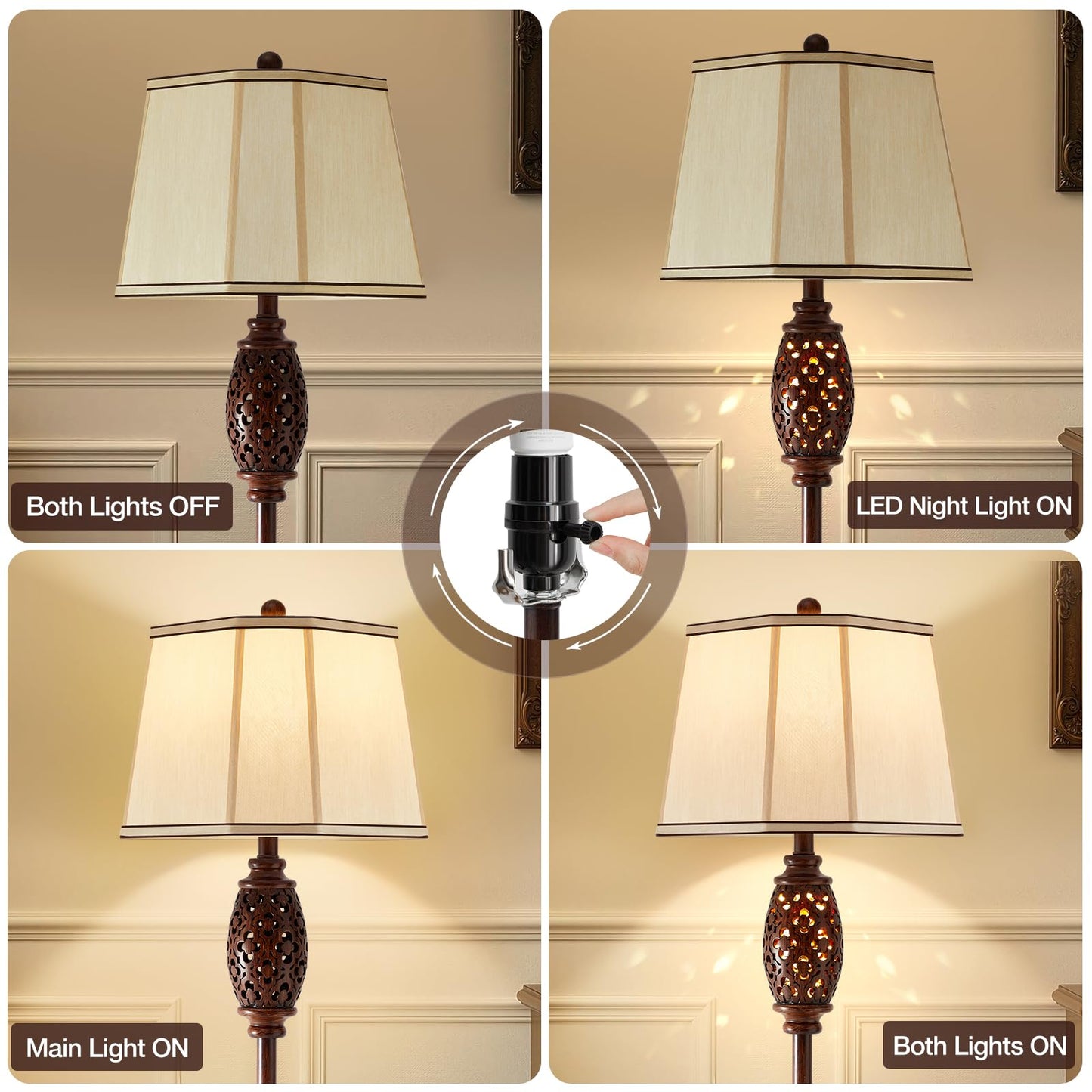 Vintage Floor Lamp - Brown Carved Resin with Hollow Light Design